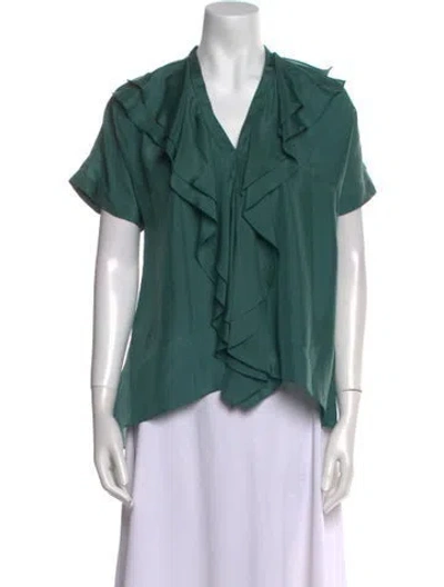 Pre-owned Brunello Cucinelli V-neck Short Sleeve Blouse In Green