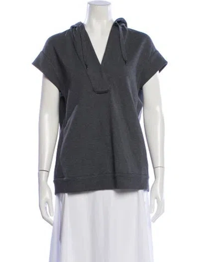 Pre-owned Brunello Cucinelli V-neck Short Sleeve Hoodie In Gray