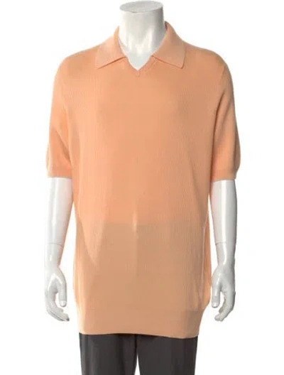 Pre-owned Brunello Cucinelli V-neck Short Sleeve Polo Sweater W/ Tags In Orange