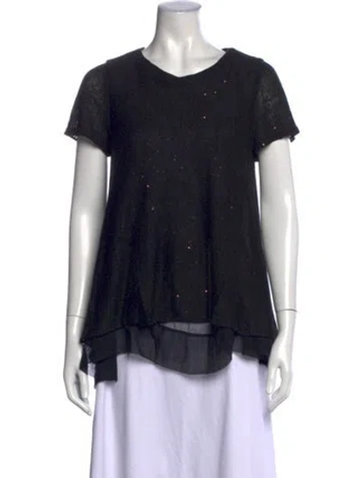 Pre-owned Brunello Cucinelli V-neck Short Sleeve Top In Black