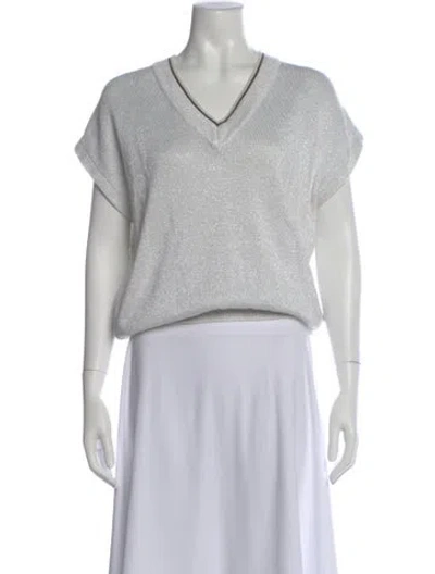 Pre-owned Brunello Cucinelli V-neck Short Sleeve Top In Gray