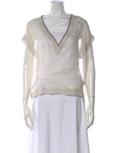 Pre-owned Brunello Cucinelli V-neck Short Sleeve Top In Neutral