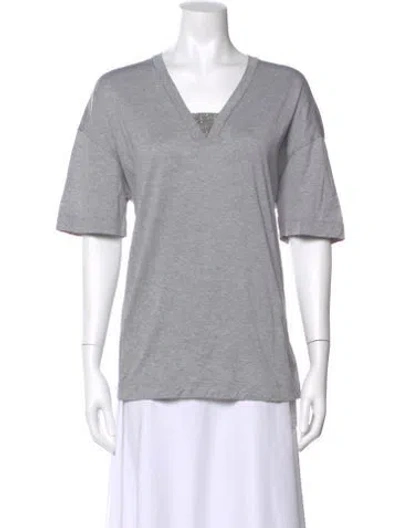 Pre-owned Brunello Cucinelli V-neck Short Sleeve T-shirt In Gray