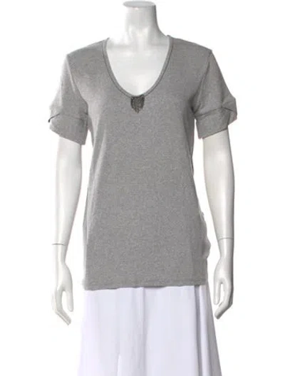 Pre-owned Brunello Cucinelli V-neck Short Sleeve T-shirt In Gray