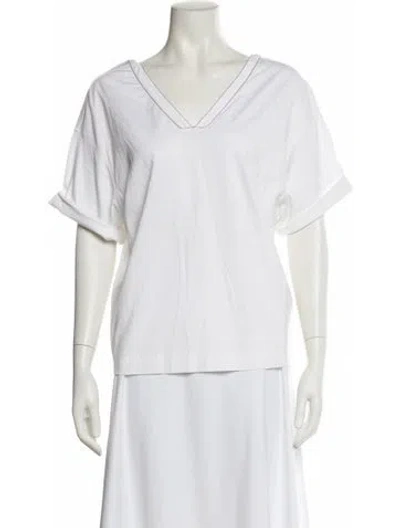 Pre-owned Brunello Cucinelli V-neck Short Sleeve T-shirt In White