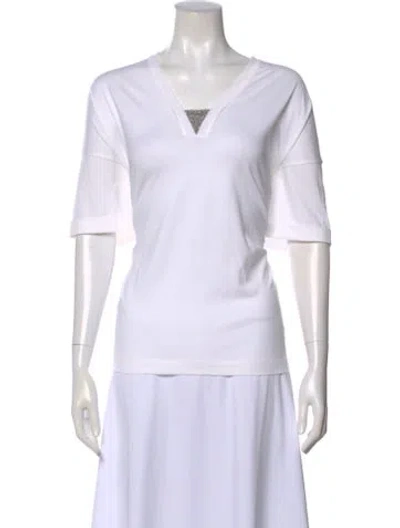 Pre-owned Brunello Cucinelli V-neck Short Sleeve T-shirt In White