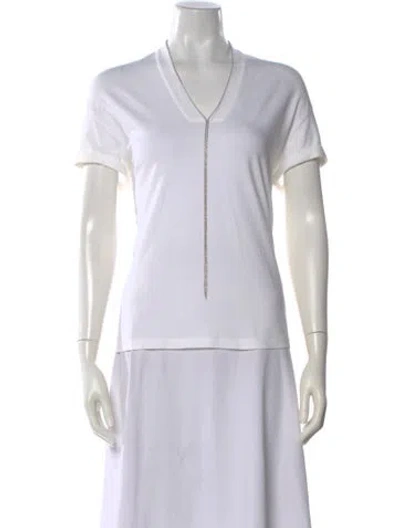 Pre-owned Brunello Cucinelli V-neck Short Sleeve T-shirt In White