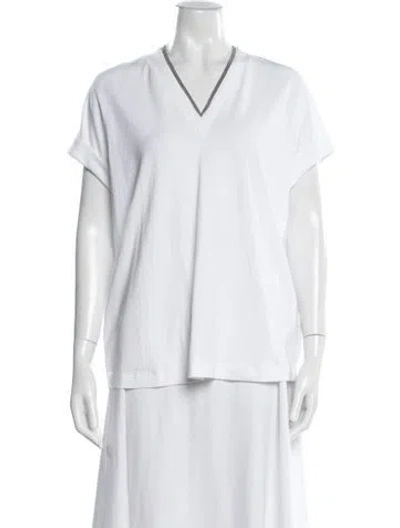 Pre-owned Brunello Cucinelli V-neck Short Sleeve T-shirt In White
