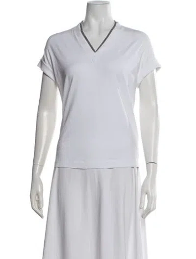Pre-owned Brunello Cucinelli V-neck Short Sleeve T-shirt In White