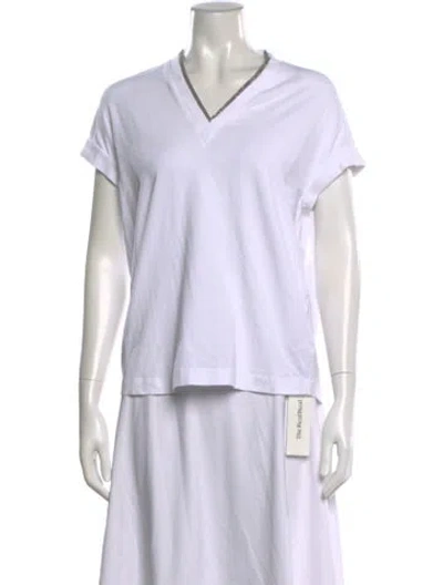 Pre-owned Brunello Cucinelli V-neck Short Sleeve T-shirt In White