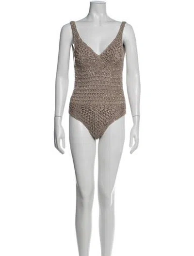 Pre-owned Brunello Cucinelli V-neck Sleeveless Bodysuit W/ Tags In Metallic/neutrals