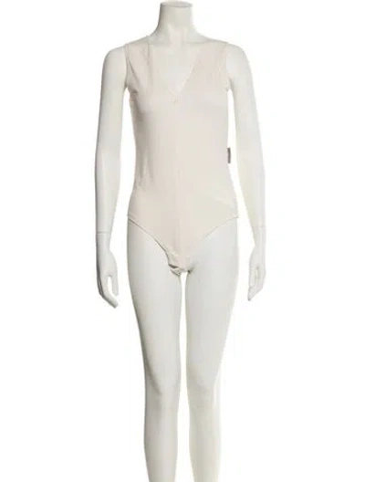 Pre-owned Brunello Cucinelli V-neck Sleeveless Bodysuit In White