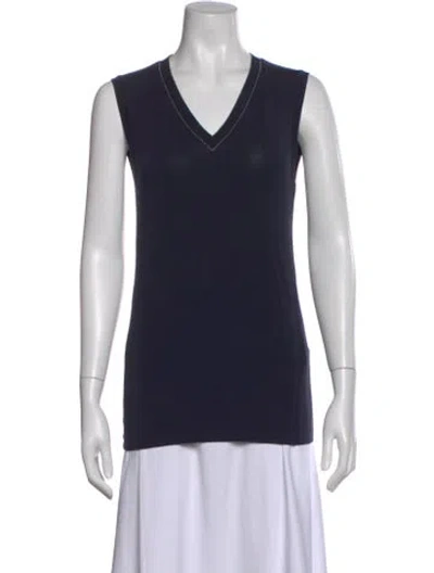 Pre-owned Brunello Cucinelli V-neck Sleeveless Top In Blue