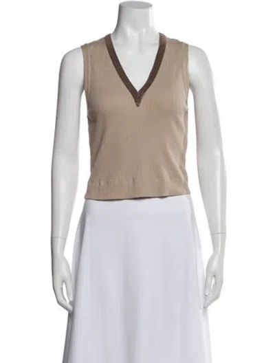 Pre-owned Brunello Cucinelli V-neck Sleeveless Top W/ Tags In Neutral