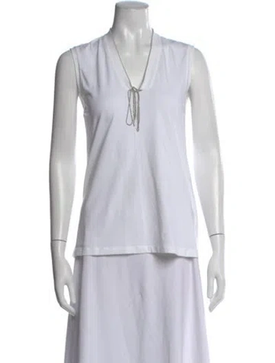 Pre-owned Brunello Cucinelli V-neck Sleeveless T-shirt In White