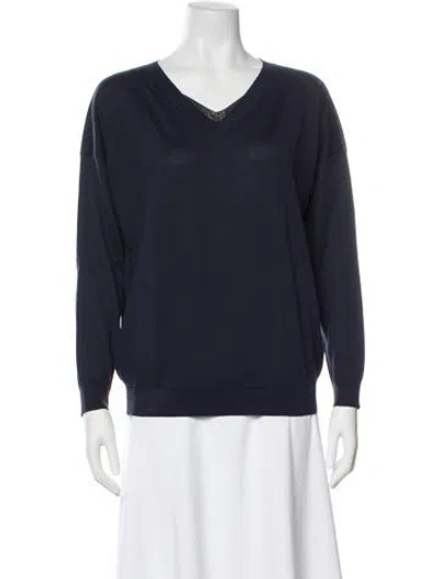 Pre-owned Brunello Cucinelli V-neck Sweater In Blue