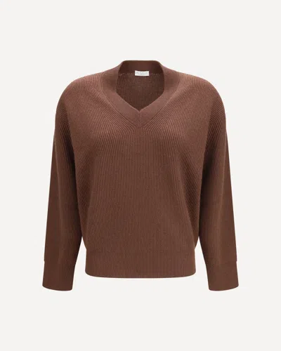 Brunello Cucinelli V-neck Sweater In Brown