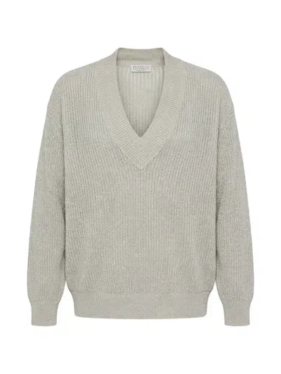 Brunello Cucinelli V-neck Sweater In Gray