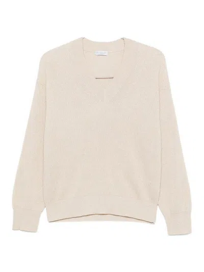 Brunello Cucinelli V-neck Sweater In Light Beige