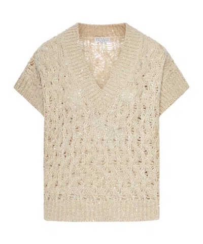 Brunello Cucinelli V-neck Sweater In Neutral