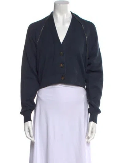 Pre-owned Brunello Cucinelli V-neck Sweater W/ Tags In Blue