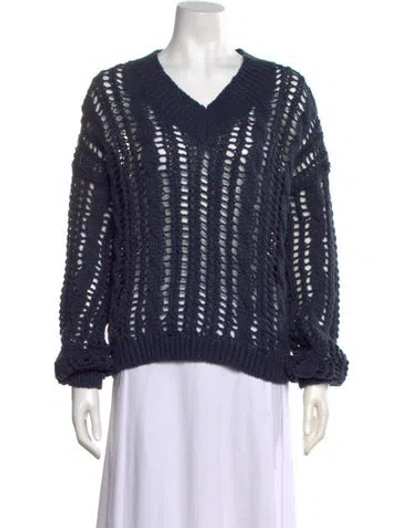 Pre-owned Brunello Cucinelli V-neck Sweater W/ Tags In Blue