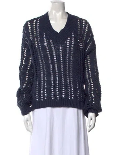 Pre-owned Brunello Cucinelli V-neck Sweater W/ Tags In Blue