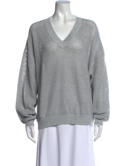Pre-owned Brunello Cucinelli V-neck Sweater W/ Tags In Grey/metallic