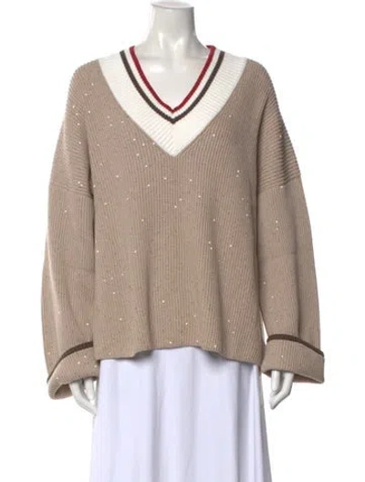 Pre-owned Brunello Cucinelli V-neck Sweater W/ Tags In Neutral