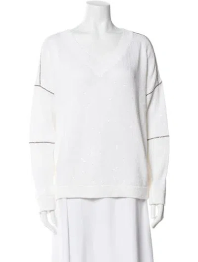 Pre-owned Brunello Cucinelli V-neck Sweater In White