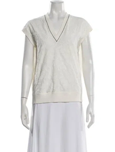 Pre-owned Brunello Cucinelli V-neck Sweater In White