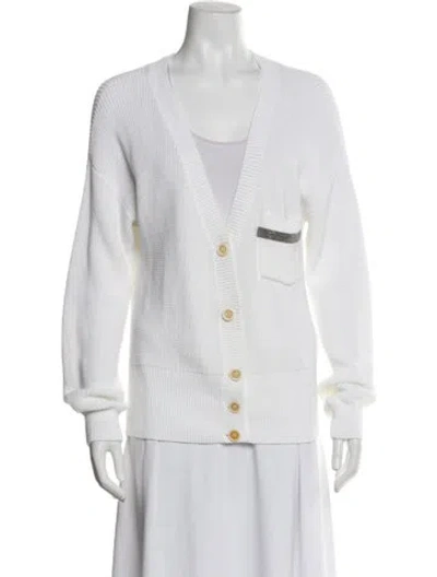 Pre-owned Brunello Cucinelli V-neck Sweater In White