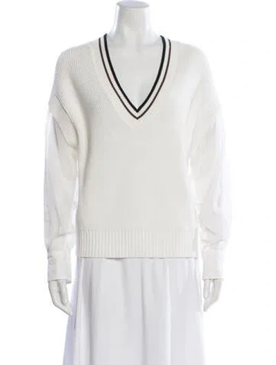 Pre-owned Brunello Cucinelli V-neck Sweater In White