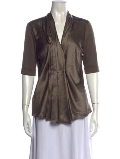 Pre-owned Brunello Cucinelli V-neck Three-quarter Sleeve Blouse W/ Tags In Brown