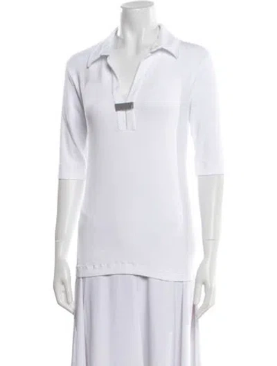 Pre-owned Brunello Cucinelli V-neck Three-quarter Sleeve Polo W/ Tags In White