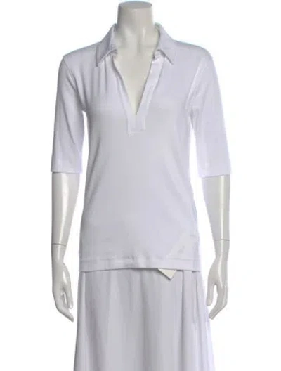 Pre-owned Brunello Cucinelli V-neck Three-quarter Sleeve Polo In White