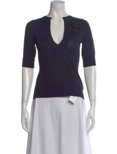 Pre-owned Brunello Cucinelli V-neck Three-quarter Sleeve Top In Blue