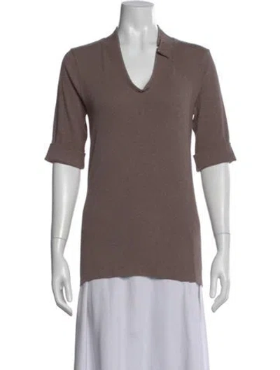 Pre-owned Brunello Cucinelli V-neck Three-quarter Sleeve Top In Brown