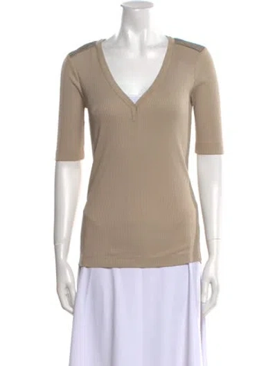 Pre-owned Brunello Cucinelli V-neck Three-quarter Sleeve Top W/ Tags In Neutral