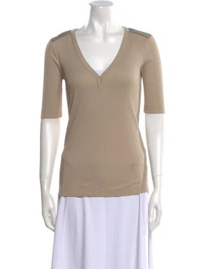 Pre-owned Brunello Cucinelli V-neck Three-quarter Sleeve Top W/ Tags In Neutral
