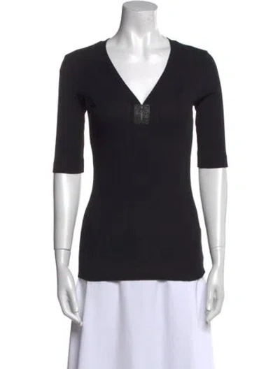 Pre-owned Brunello Cucinelli V-neck Three-quarter Sleeve T-shirt In Black