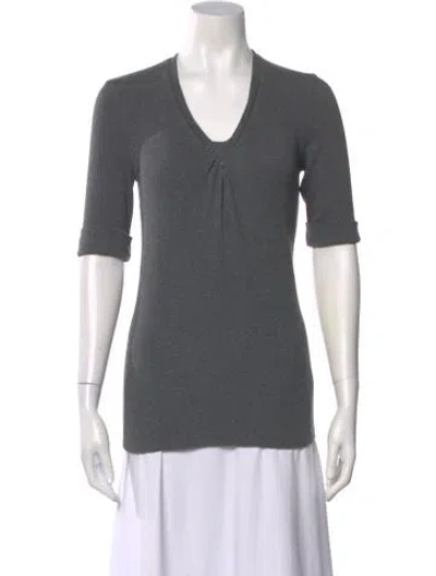 Pre-owned Brunello Cucinelli V-neck Three-quarter Sleeve T-shirt In Gray
