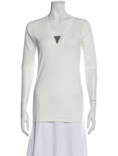 Pre-owned Brunello Cucinelli V-neck Three-quarter Sleeve T-shirt In Neutral