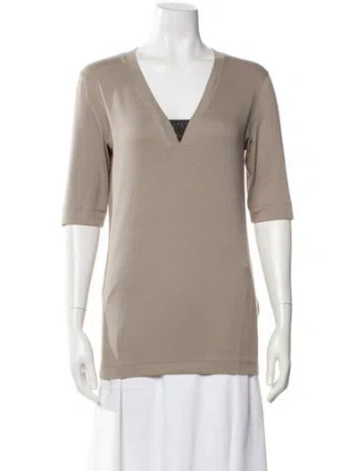Pre-owned Brunello Cucinelli V-neck Three-quarter Sleeve T-shirt W/ Tags In Neutral