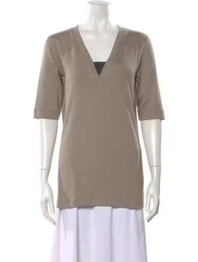 Pre-owned Brunello Cucinelli V-neck Three-quarter Sleeve T-shirt W/ Tags In Neutral