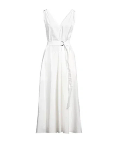 Brunello Cucinelli V-neck Waist-cinched Dress In White
