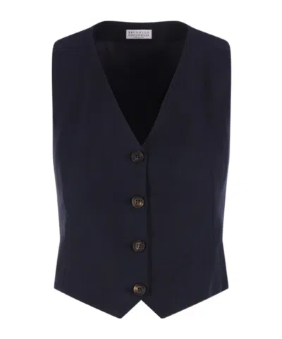 Brunello Cucinelli Cut-out Detail Waistcoat In Blue