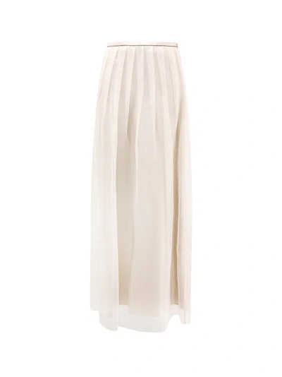 Brunello Cucinelli Voilke Long Skirt With Monili Trimming In Beige