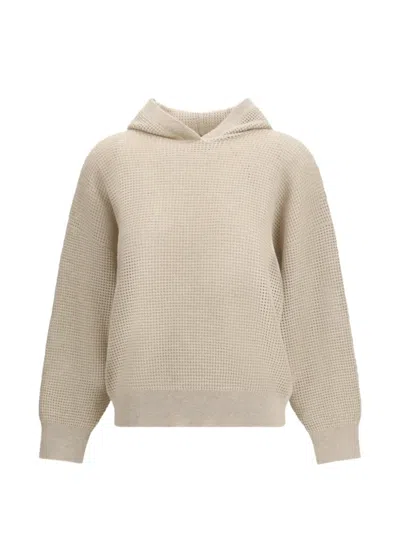 Brunello Cucinelli Women Sparkling Net Cotton Hooded Sweatshirt In Neutral