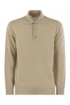 Brunello Cucinelli Men Waffle Stitch Cashmere Knit Polo Shirt With Long Sleeve